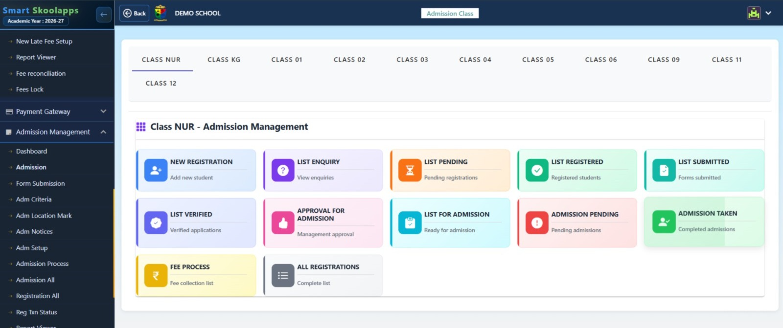 Admission management screenshot