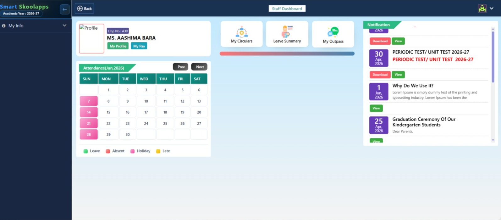Staff dashboard screenshot