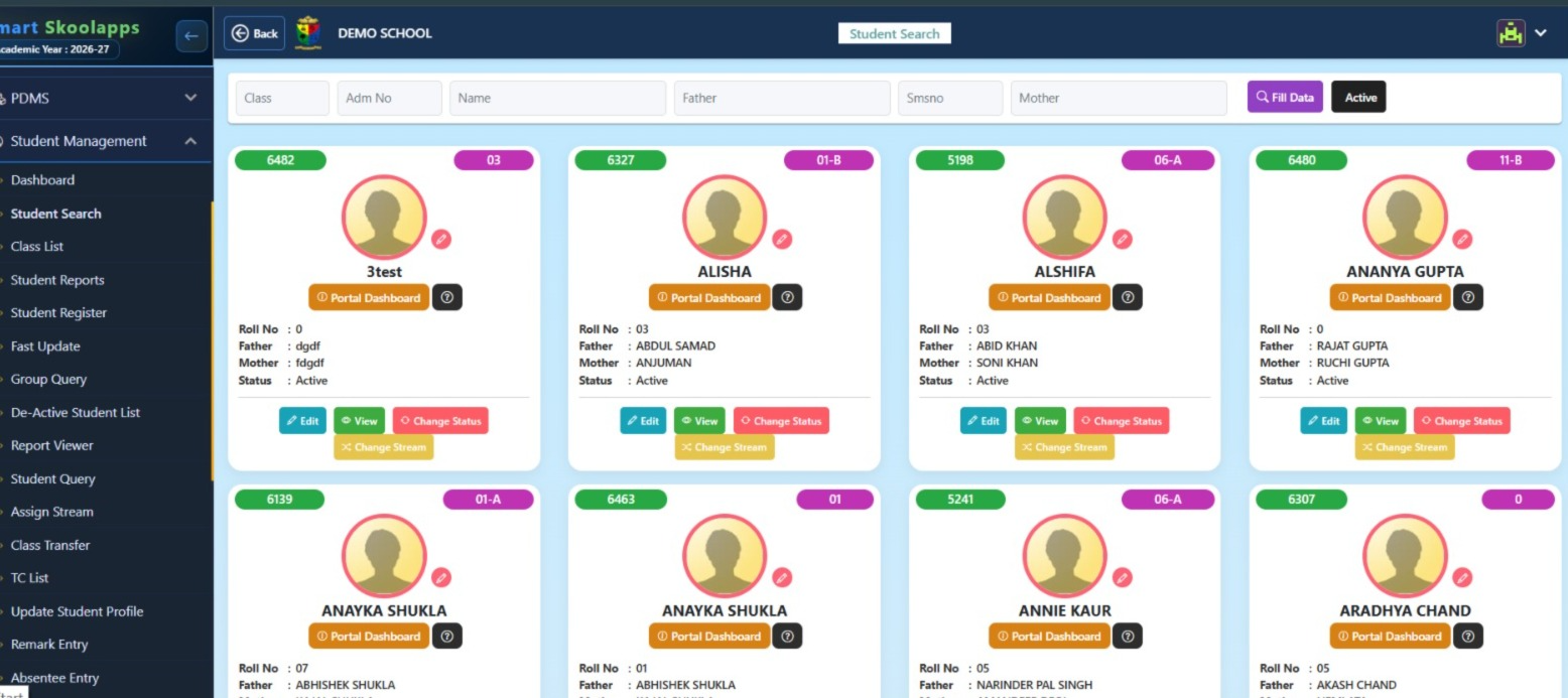 Student management screenshot
